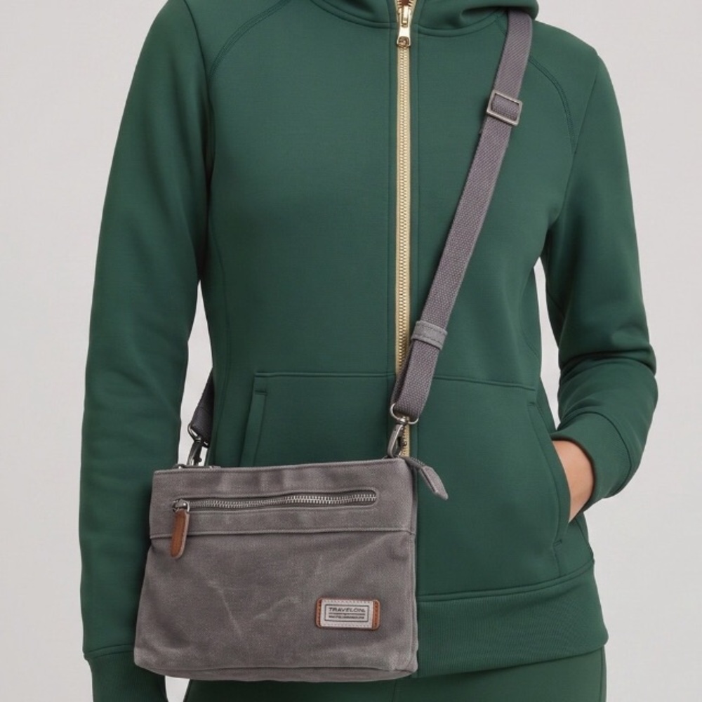 Travelon Anti-Theft Heritage Canvas Tweed Crossbody Bag Purse Gray RFID Blocking